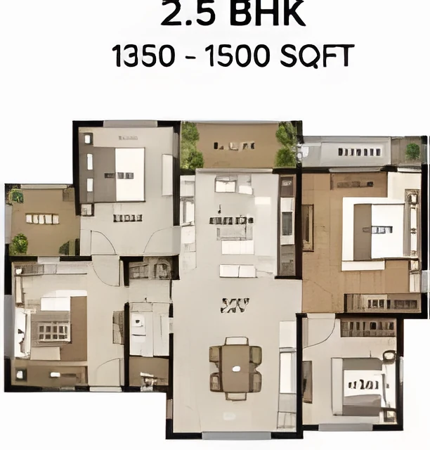 SNN Kudlu Gate 2.5 BHK floor plan, 1350 - 1500 sqft