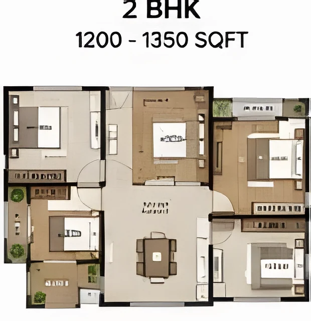 SNN Kudlu Gate 2 BHK floor plan, 1200 - 1350 sqft