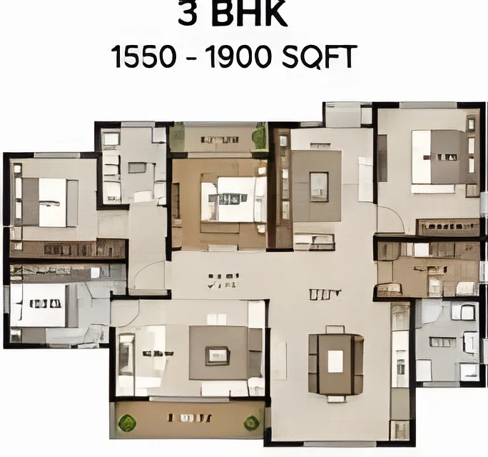 SNN Kudlu Gate 3 BHK floor plan, 1550 - 1900 sqft